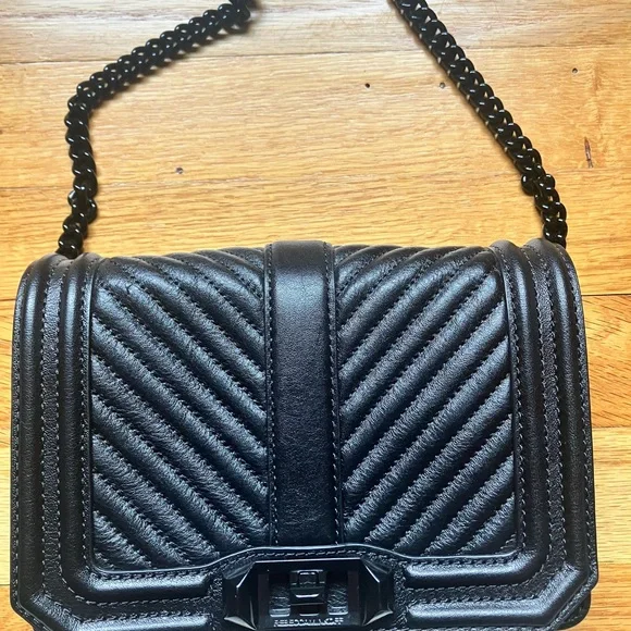 New NWT Rebecca Minkoff chevron quilted small Love crossbody black bag purse - Picture 14 of 16